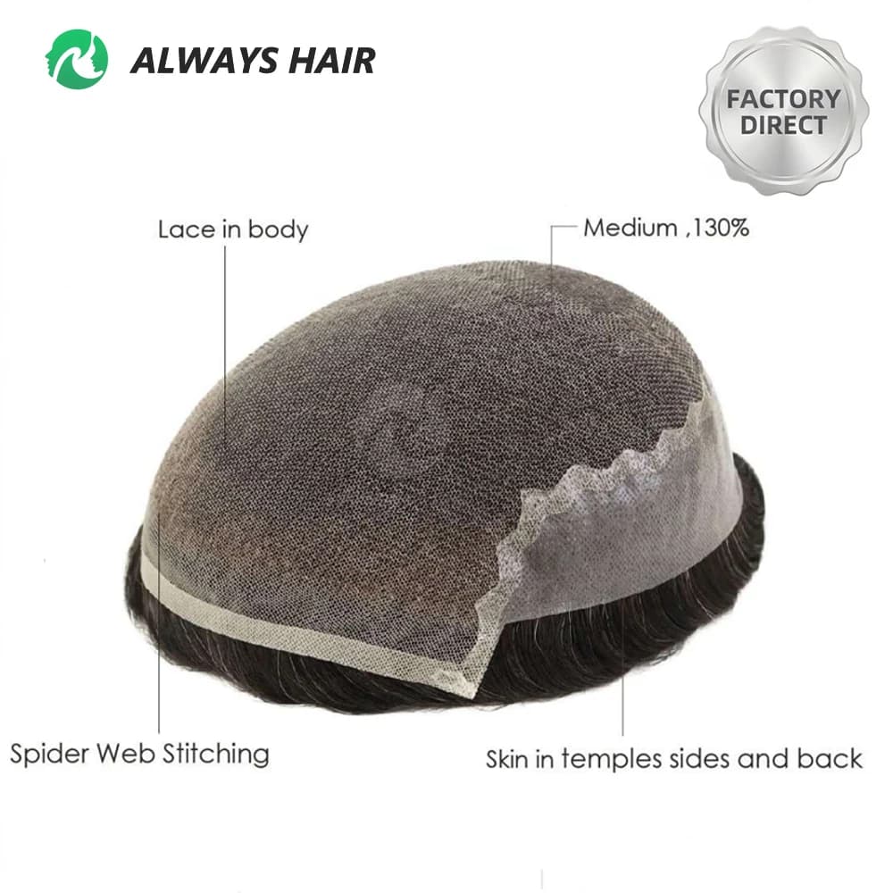 Alwayshair-DUAR Q6 Hair System Invisible Hairline Men Toupee Lace & PU Natural Indian Hair Prosthesis 130 Hair Patch for Man Wig