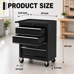 Tacleekii 24 in Rolling Tool Chest with Wheels 4-Drawer Lockable Tool Box Storage Cabinet - Locking System Drawer Liners Mobile Tool Cart for Garage Workshop