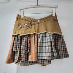 Women Plaid Denim Patchwork Streetwear Irregular A-line Mini Skirt 2025 Summer Street Female Classic Jeans Cargo Skirts