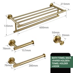 Gold Bathroom Accessories Towel Bar Bath Robe Hook Brass Knurled Bathroom Hardware Set Shelf for Towels Paper Tissue Holer