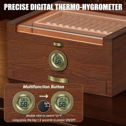 Cigar Humidor with Built-in Music Box System and Cedar Wood Tray-Transparent Top Desktop Humidor,Digital Hygrometer & Humidifier