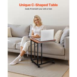 VEVOR C Table C Shaped Sofa Side Table with Metal Frame Rolling Casters Portable C Shaped End Stand for Living Room Office