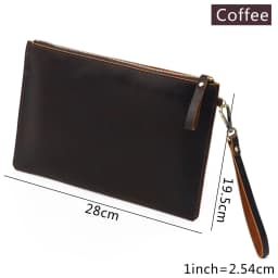Genuine Leather Vintage Document Organizer Pouch with Zipper Slim File Papers Holder for IPad Mini & Smartphone Travel Office