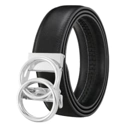 2025 Double Ring Automatic Buckle Belt Men's Leather Belt Cowhide Fashionable and Simple Belt Gold and Silver Alloy Buckle Belt