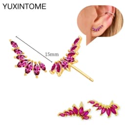 925 Silver Ear Needle Rose Red Hoop Earrings For Women Exquisite Water Drop/Flower/Heart Crystal Piercing Huggie Earring Jewelry