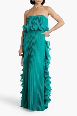 Elegant Women's Strapless Ruffles Long Dress Off Shoulder Pleated Maxi Dresses Evening Wedding Guest Party Gown Beach Vacation