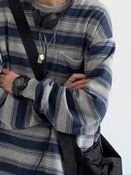 Retro Japanese Style Long Sleeve round Neck Base Shirt Men's Nautical Striped Workwear Sweatshirt Spring Autumn Unisex Couple