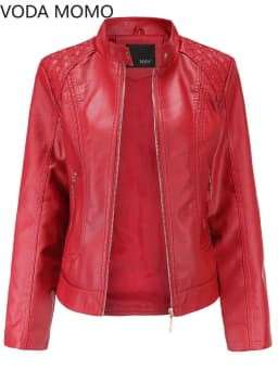 Women's Elegant Stand-up Collar Solid Jacket 2022 Female Three-dimensional Pattern Coat S-4XL New Pu Faux Leather Jacket Women