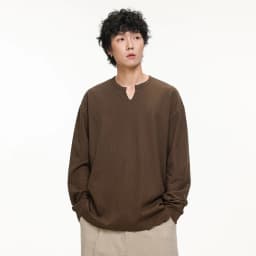 PFNW Versatile Solid Color Casual Base Shirt Men's V Neck Textured Long Sleeve T Shirt 2026 Autumn New Tide 28L3528