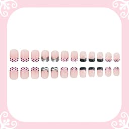 24pcs Short Square Shaped False Nails Black White Zebra-printed Polka Dot French Style Press On Nails Sweet DIY Manicure Art