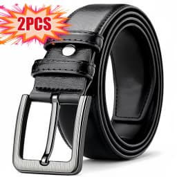2pc Luxury Belt for Men PU Leather Belt Metal Pin Buckle High Quality Famous Brand Designer Waist Strap Belt for Jeans Plus Size