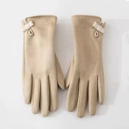 Fahion Suede Leather Bow Thicken Touch Screen Driving Warm Gloves For Sports Winter Outdoor Plus Velvet Cold Protection Women's