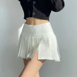 Lucyever Pleated Skirts Women Sexy Slim Side Split Anti-Glare Mini Skirt Female All-Match Solid Color High Waist A Line Skirt
