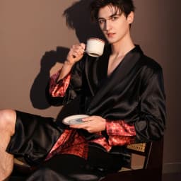 New Men's Robe Pajama Print Kimono Bathrobe Gown Spring Summer Male Sleepwear Loungewear Loose Silk Satin Nightwear Homewear