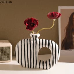 Zebra Stripes Ceramic Vase Artificial Flower Decorative Flowers Pots Desk Decoration Modern Floral Vases Room Aesthetic Decor