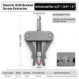 1/2″ 3/4″ 1″ Inch Internal Pipe Wrench Puller Faucet Angle Valve Broken Wire Extractor For PPR PVC Plastic MPP With Hex Shank