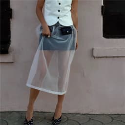 Y2K Grunge Sheer Mesh Midi Skirt Transparent See-Through Trimmed Hem Edgy Layering Skirt for Streetwear Music Festival Outfits