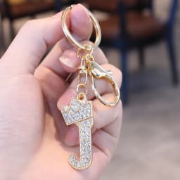 26 Initial Letter Rhinestone Keychain For Women Charm Crystal Crown Gold Plated Key Ring Bag Car Key Chains DIY Accessoreis