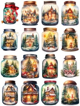 16Pcs/Pack Winter Christmas Magic Pot Sticker DIY Craft Scrapbooking Album Junk Journal Decorative Stickers