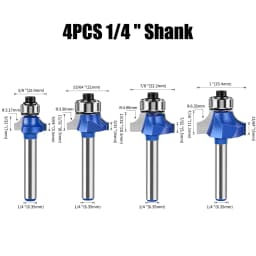1/4 Inch Shank 6mm Shank Blue Roundover Router Bit Set Carbide Wood Router Bits for Woodworking