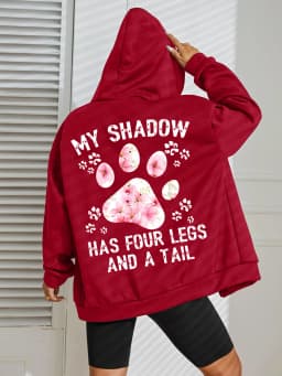 Flower Cat Feet My Shadow Has Four Legs And A Tail Print Zipper Hoody Woman Y2K Autumn Hoodies Loose Fleece Casual Sportswears