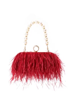 Luxury Real Ostrich Feathers Handbag Pearl Tassel Evening Bags Women's Pouch Purse Pink Green Diamond Clutch Party Messenger Bag