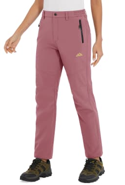 TACVASEN Womens Winter Waterproof pants Fleece Lined Softshell Trousers With Zipper Pockets Thermal Cargo Outdoor Ski Pants