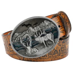 Men's Belt Embossed Deer Genuine Leather