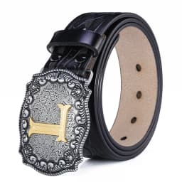 Western Belt Men Genuine Leather Belts for Men Women Cowboy Cowgirl Big Letters Buckle Gold Male Belts Long Black Brown Quality