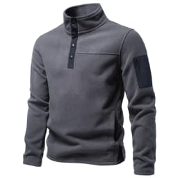 AIOPESON Men's Fleece Multi Pocket Sweatshirt Stand Collar Snap Button Solid Casual Outdoor Pullover Fall Winter Warm for Men