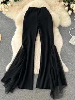 Mesh Spliced Y2k Pants for Women Spring 2023 High Waisted Split Solid Wide Leg Flare Pants Fashion Chic Casual Pants