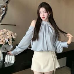 Spring Sweet Blouses For Women O-neck Long Sleeve Off Shoulder Tops Temperament Fashion Female Shirts Korean Ladies Clothes
