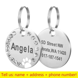 Stainless Steel Engraved Pet Name Collar Pendant ID Tags Personalized Anti-lost Engraved Diamond Pendant Necklace For Cat Dog ID