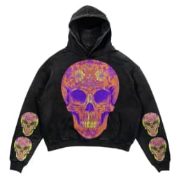Retro hooded sweatshirt skull print flame Y2K retro hooded pullover jacket street style goth casual fashion men's Harajuku top