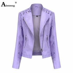 Yellow Red Faux Pu Leather Jackets 2025 Spring Autumn Fashion Zip up Top Outerwear Lady Basic Coats Plus Size Female Jackets New
