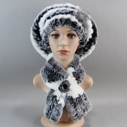 2026 New Winter Rex Rabbit Fur Hats Scarves Women Fashion 100% Genuine Knit Fur Caps Scarves Sets Lady Warm Real Fur Hat Muffler