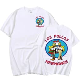 TV Series Breaking Bad Los Pollos Hermanos Double Sided Print T shirts Funny Chicken Brothers Men's Cotton T-shirt Streetwear