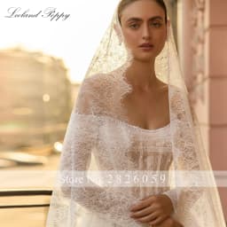 Lceland Poppy Customized A Line Boat Neck Lace Wedding Dresses Floor Length Beaded Bridal Gowns with Court Train
