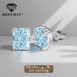 Bocarman Ice Cut Zircon Stud Earrings S925 Silver Paraiba Tanzanite Blue Mint Green Rectangular Multicolor Women Fine Jewelry