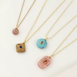 1 Piece Brass Charms Natural Stone 18K Gold Plated Geometric Cubic Zirconia Round Rhombus Shape Pendant DIY Necklace Making