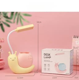 Multi-Functional LED Desk Lamp Student Learning with Pen Holder Night Light Snail Shape USB Rechargeable Bendable Cute Kids Lamp