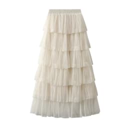 New Summer Korean Mesh Half Body MIDI Skirt Spring and Autumn Super Fairy Layered Cake Skirt Women's Knee Long Beach Skirt