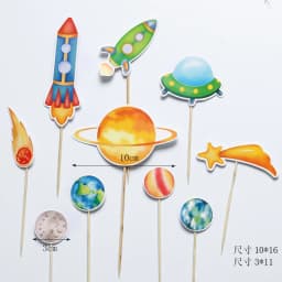 Space Universe Cake Topper Rocket Planet Cupcake Toppers Astronaut Kids Space Theme Party Happy Birthday Cake Decorations Suppli
