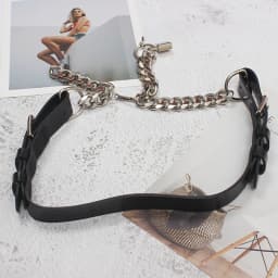 [EAM]  Pu Leather Black Thick Metal Chain Long Wide Belt Personality Women New Fashion Tide All-match Spring Autumn 2026 1DD9566