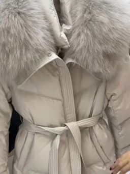 Korean Style Thickened Warm Cotton Jacket Women's Mid-Length Waist-Cinching Coat with Large Fur Collar Slimming Outerwear
