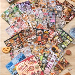 30P Die-Cut Sticker Book - Japanese Food & Dessert Vintage Showa Style - Glitter Matte Glossy Finish - 650+ Cute Elements