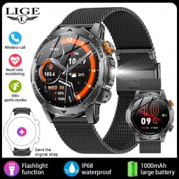 LIGE New Smart Watch Men 1000mAh Large Capacity Battery Outdoor Flashlight Bluetooth Call Waterproof Sport Fitness Smartwatch