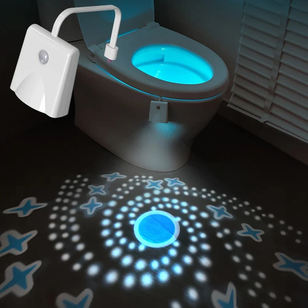 LED Night Light, USB-Charging Bathroom Light with Starry Sky Projection and Smart Sensor, Featuring 16 Color Options