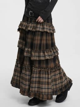 Y2k Harajuku Vintage Long Skirts Plaid Ruffles Patchwork Casual Loose Cake Skite Punk Gothic Streetwear All Match Women Clothing