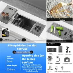 Cup Washer Hidden Bar Sinks With Lid MultifunctionalStainless Steel Kitchen Sink Single Slot Undermount Bowl